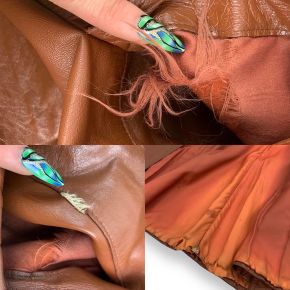 Vintage Brown Leather Coat with Fur Collar - Picture 9 of 14